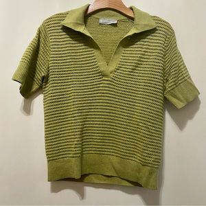 🍀 Everlane Pointelle Johnny Collar Sweater | Green | Sz Medium